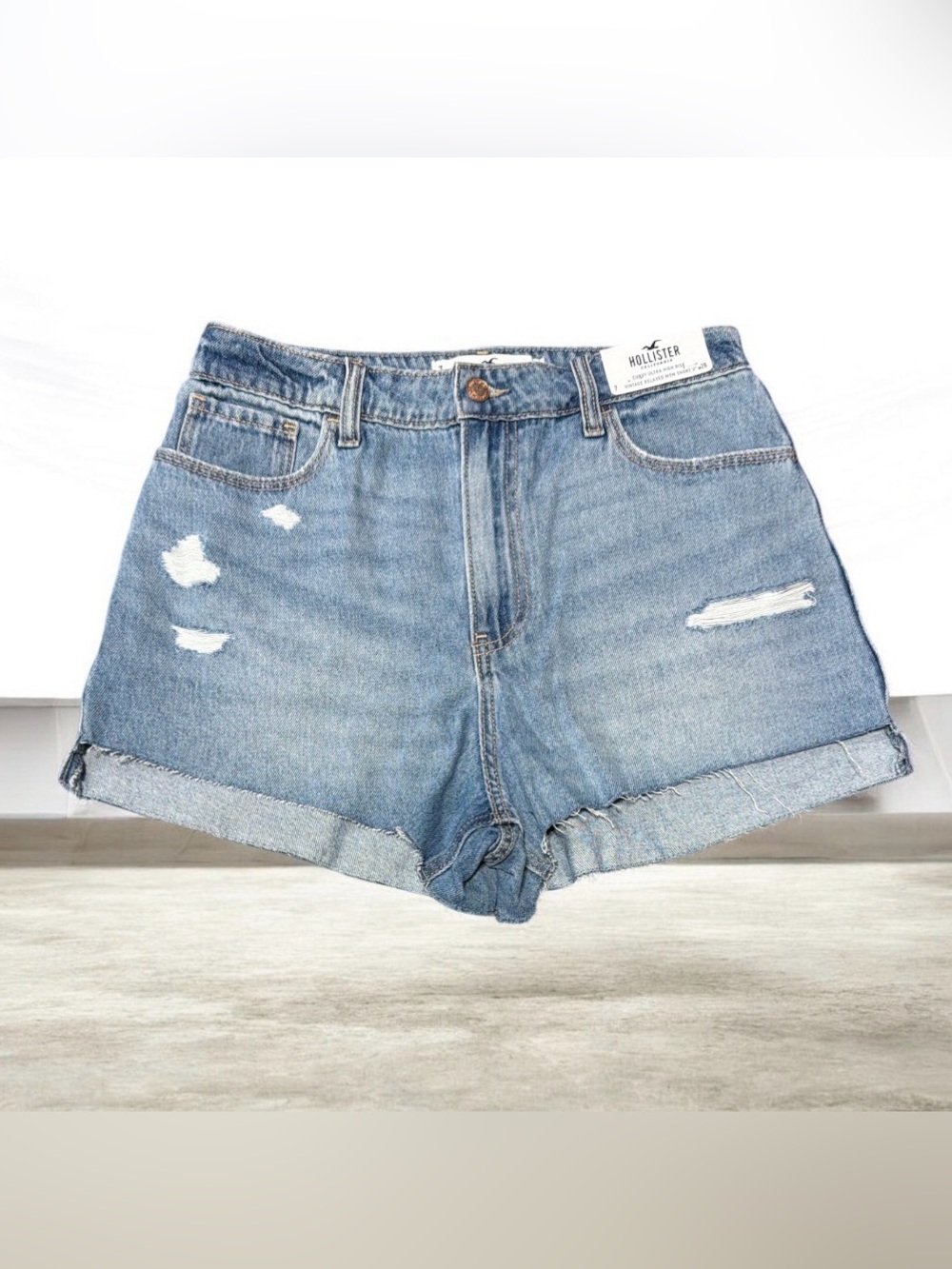 Hollister Light Blue Distressed Rolled-Hem Jean Shorts
